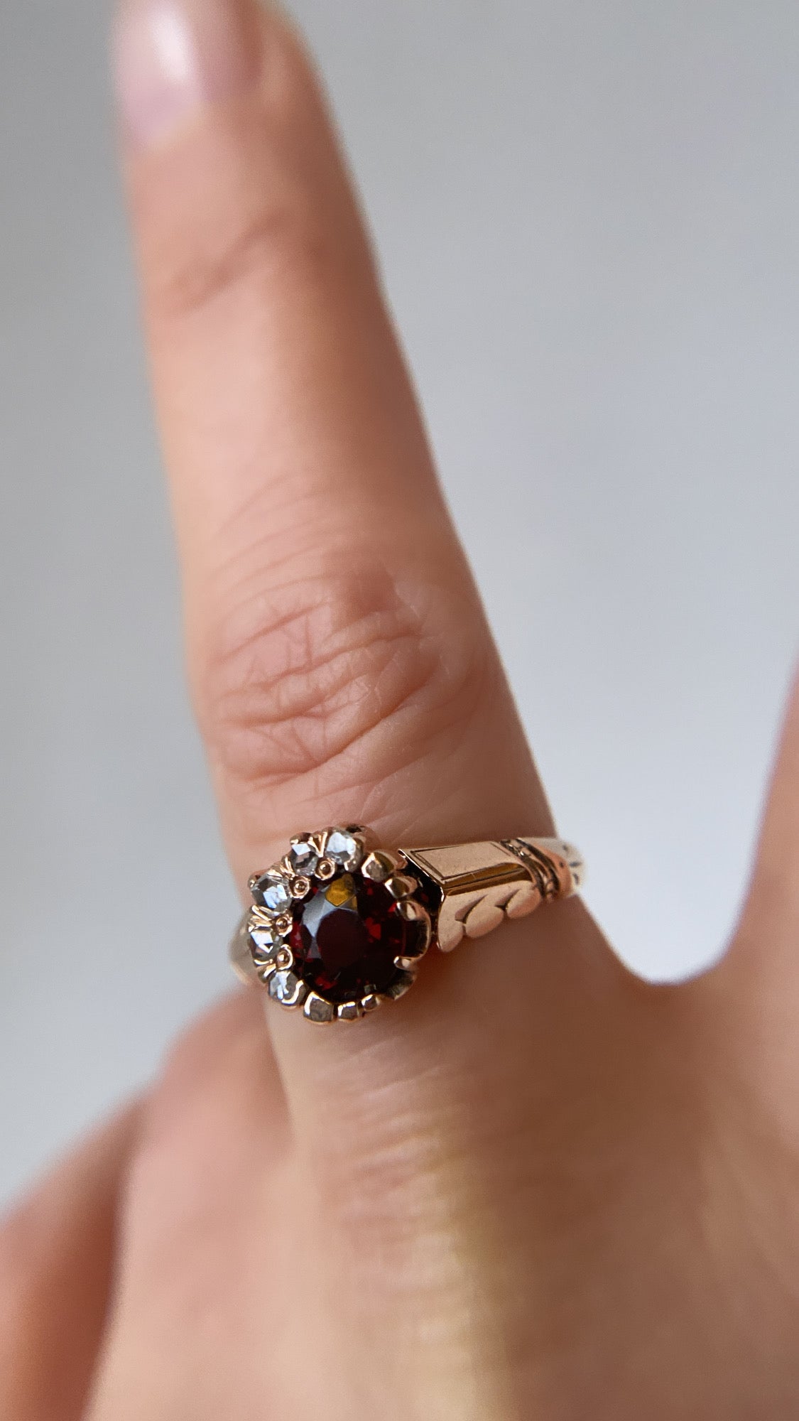 antique celestial diamond and garnet moon