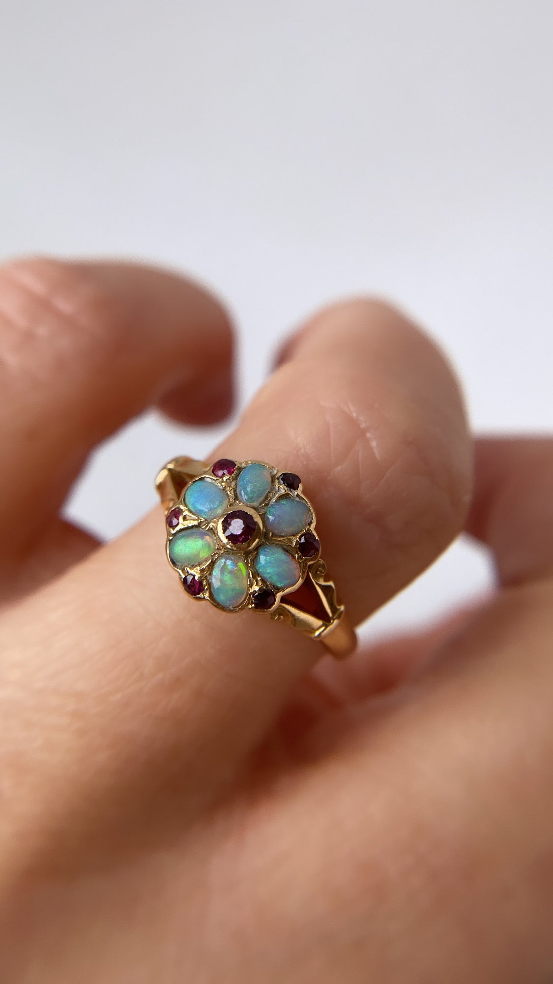 antique opal and ruby flower cluster
