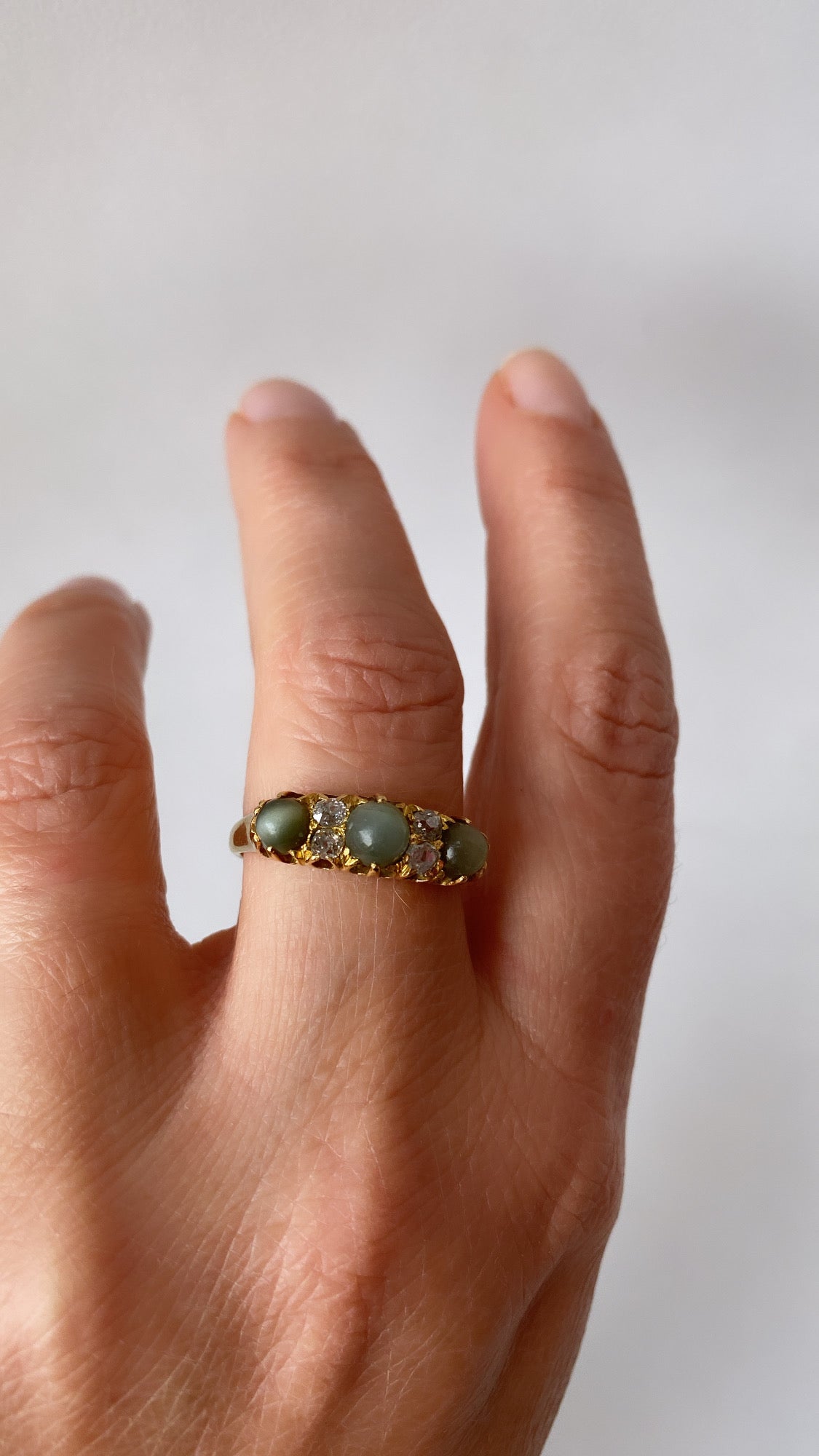 cat’s eye chrysoberyl and diamond ring // on hold