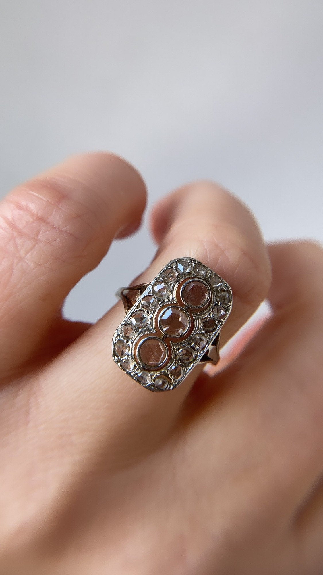 antique art deco old cut diamond tablet ring