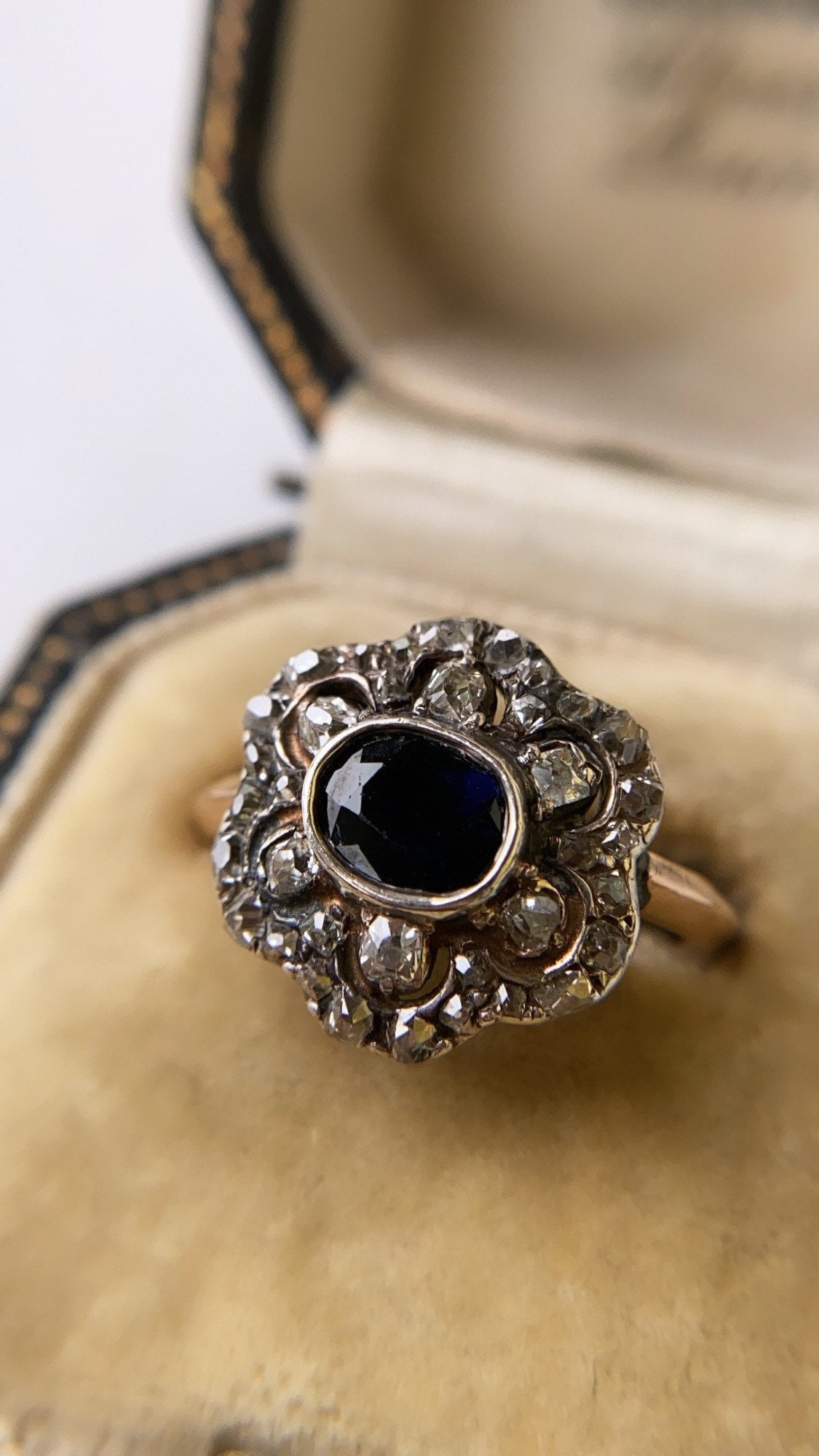 antique sapphire & old cut diamond cluster