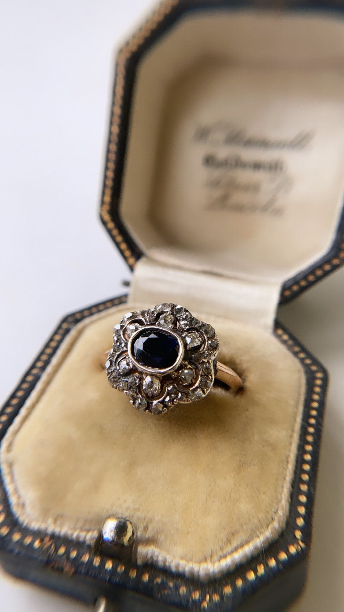 antique sapphire & old cut diamond cluster
