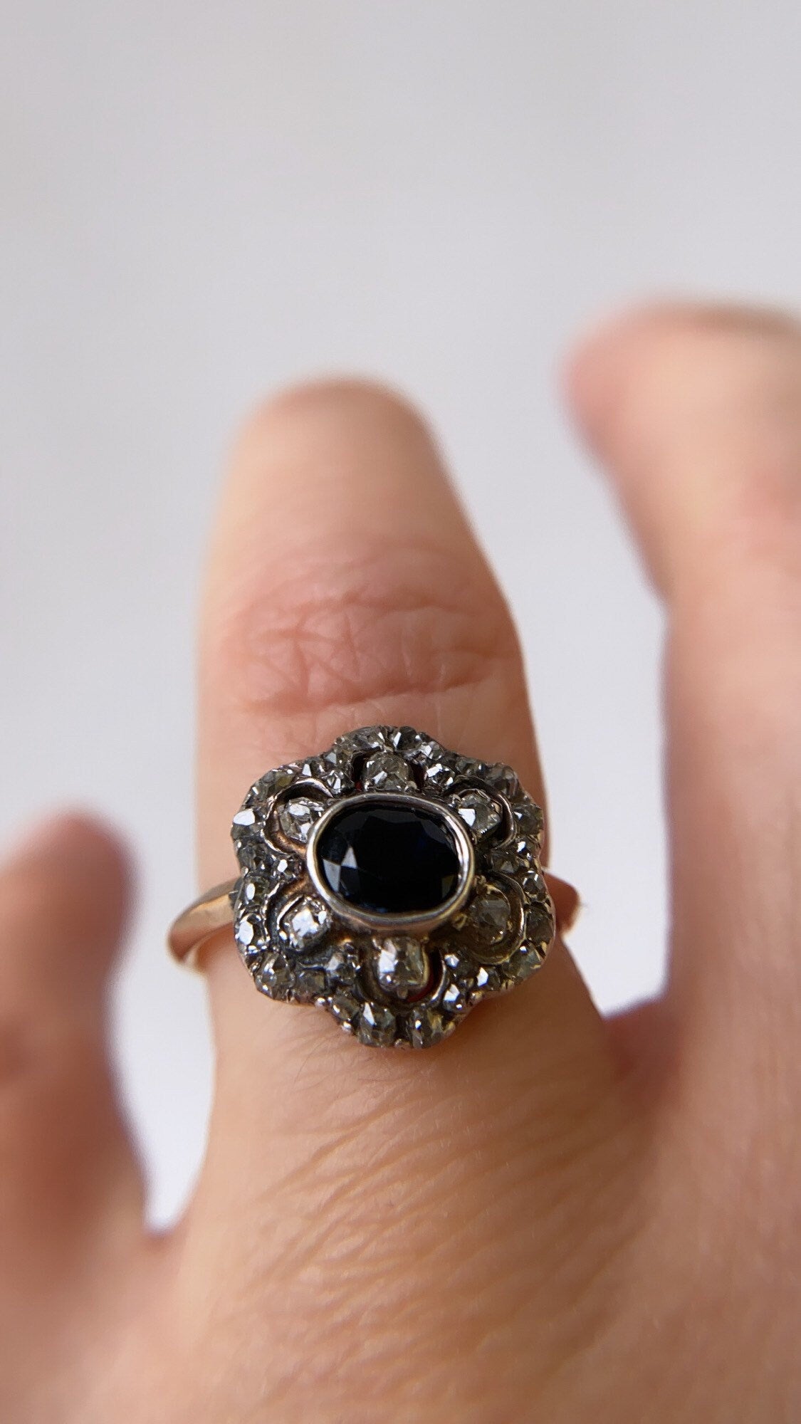 antique sapphire & old cut diamond cluster