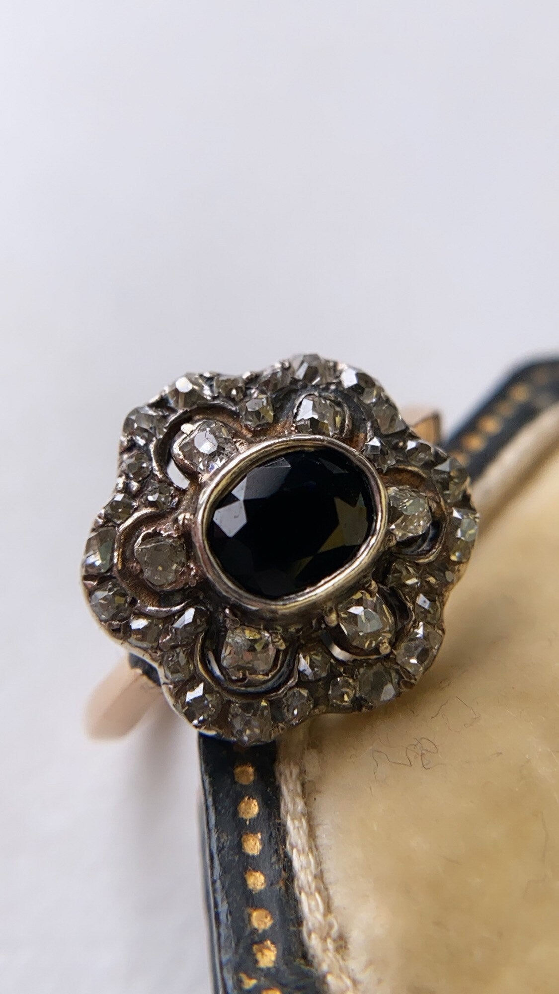 antique sapphire & old cut diamond cluster