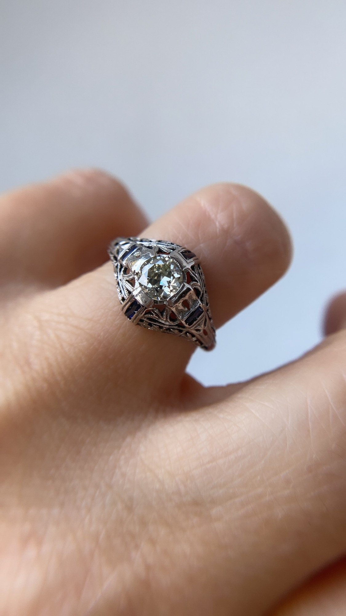 art deco sapphire & diamond solitaire