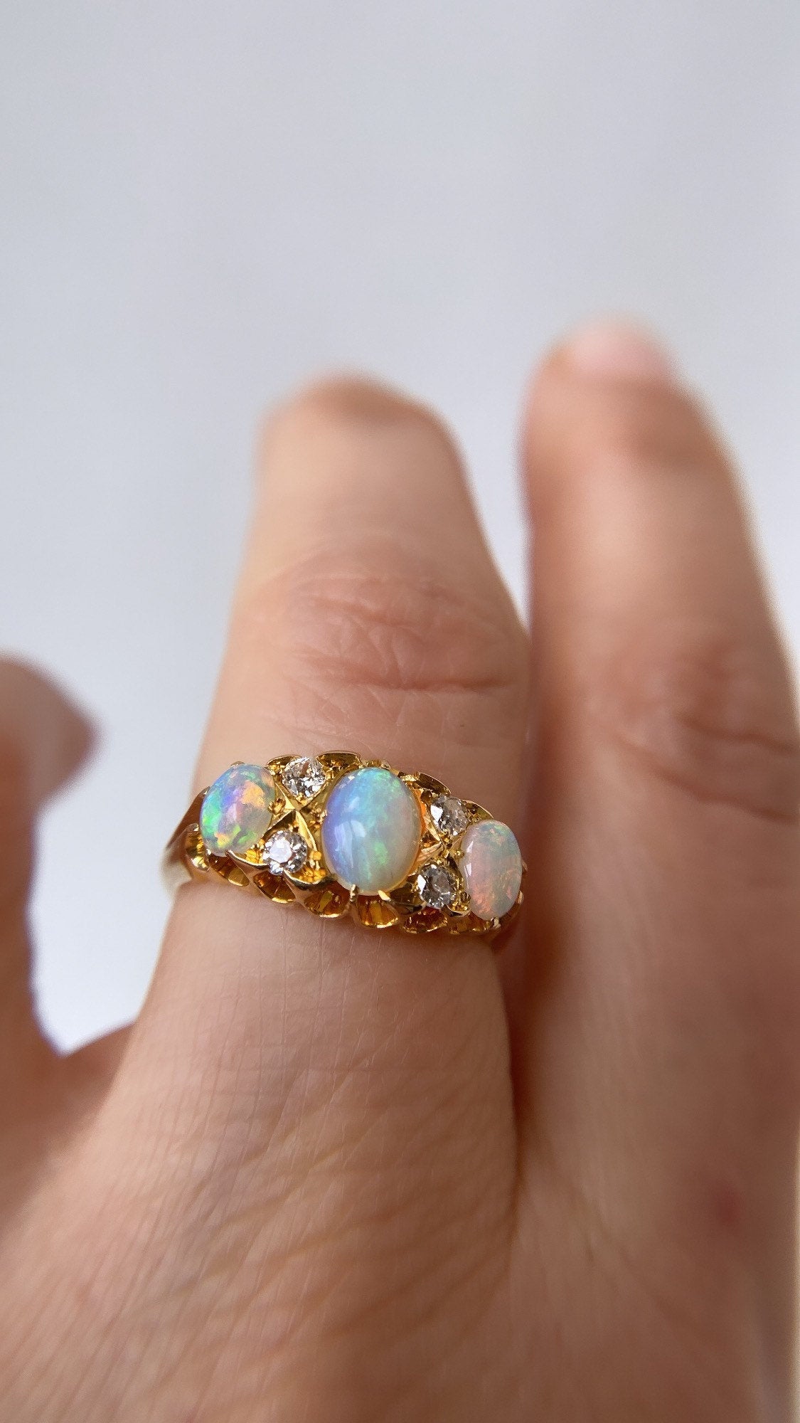 antique opal and diamond three stone ring