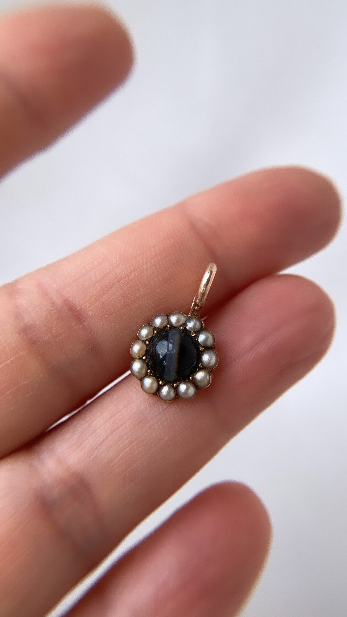 antique banded agate and pearl charm