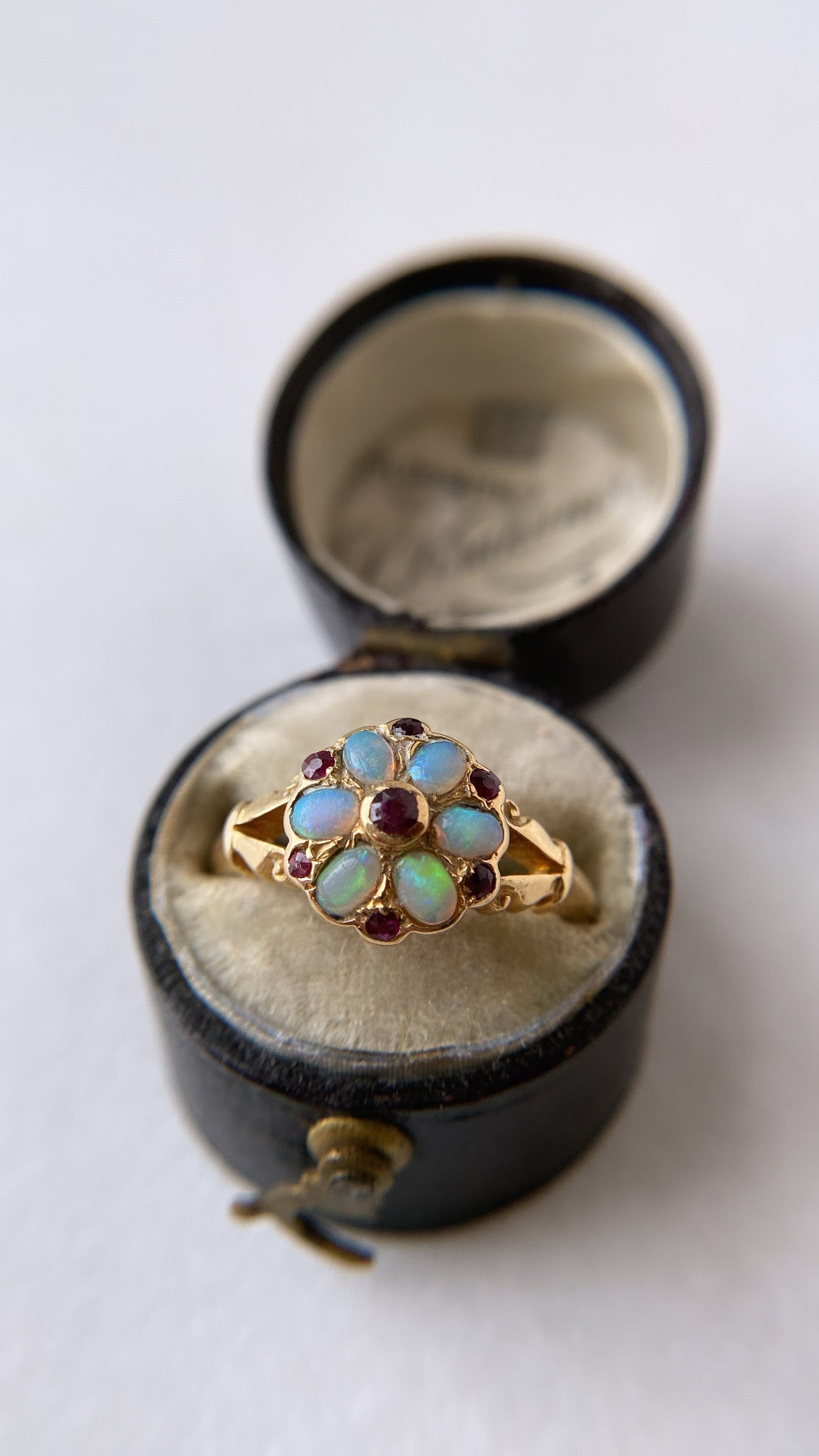 antique opal and ruby flower cluster