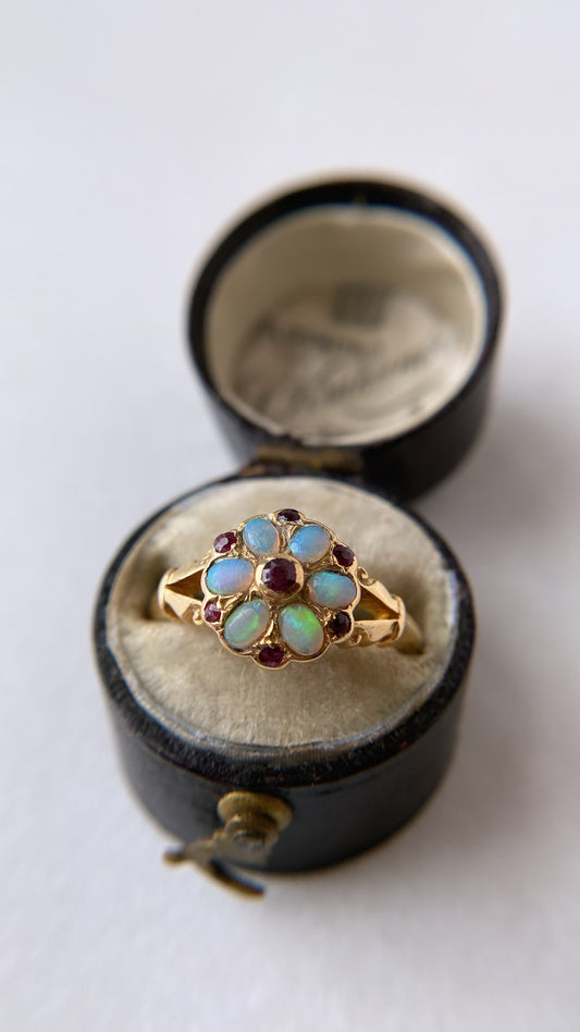 antique opal and ruby flower cluster