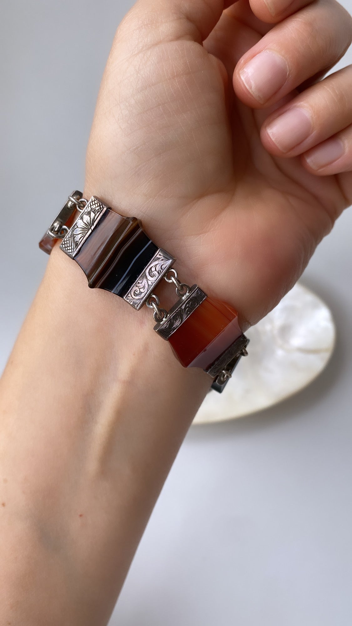 silver agate bracelet with heart padlock