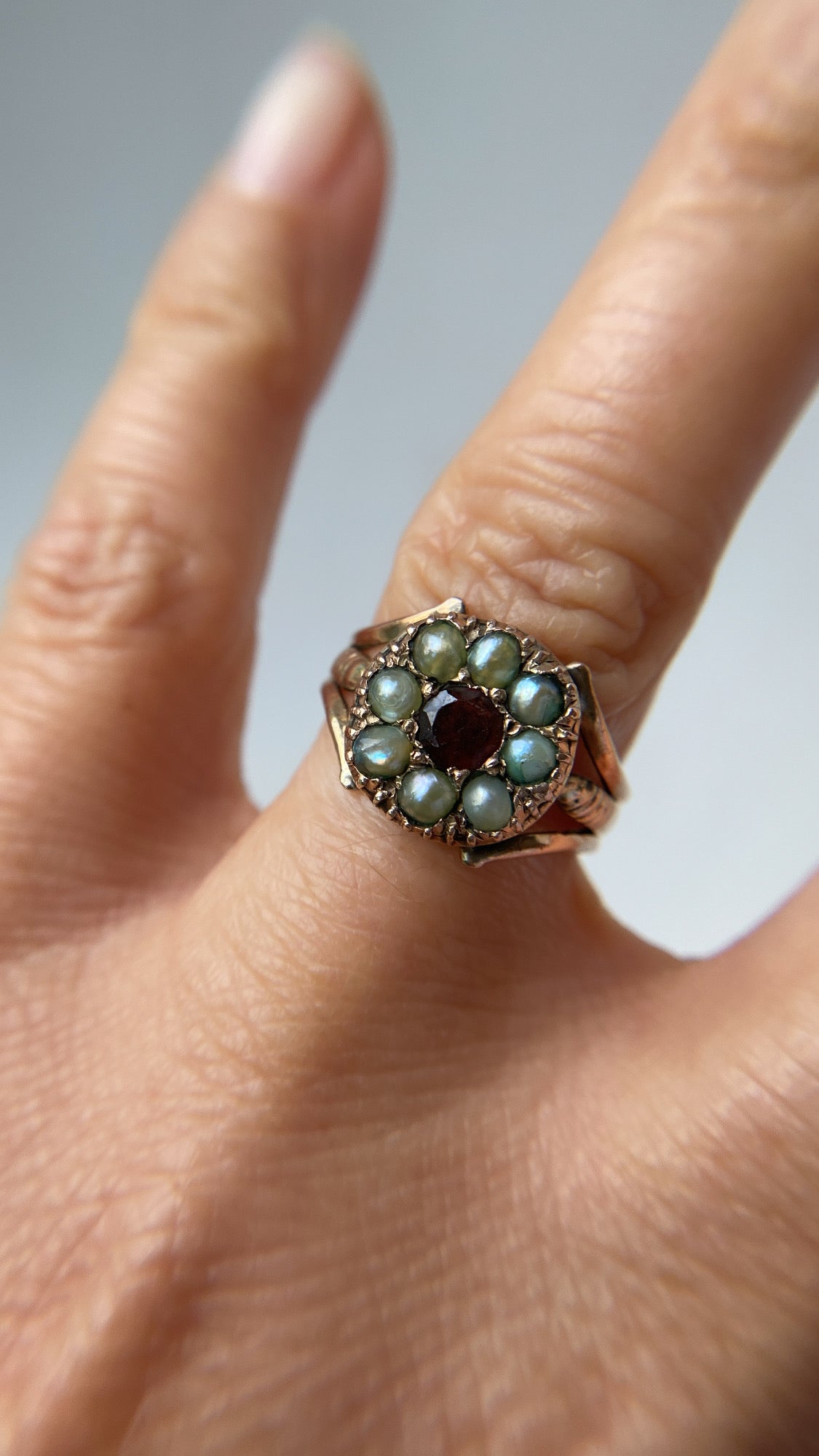 antique garnet and seed pearl cluster