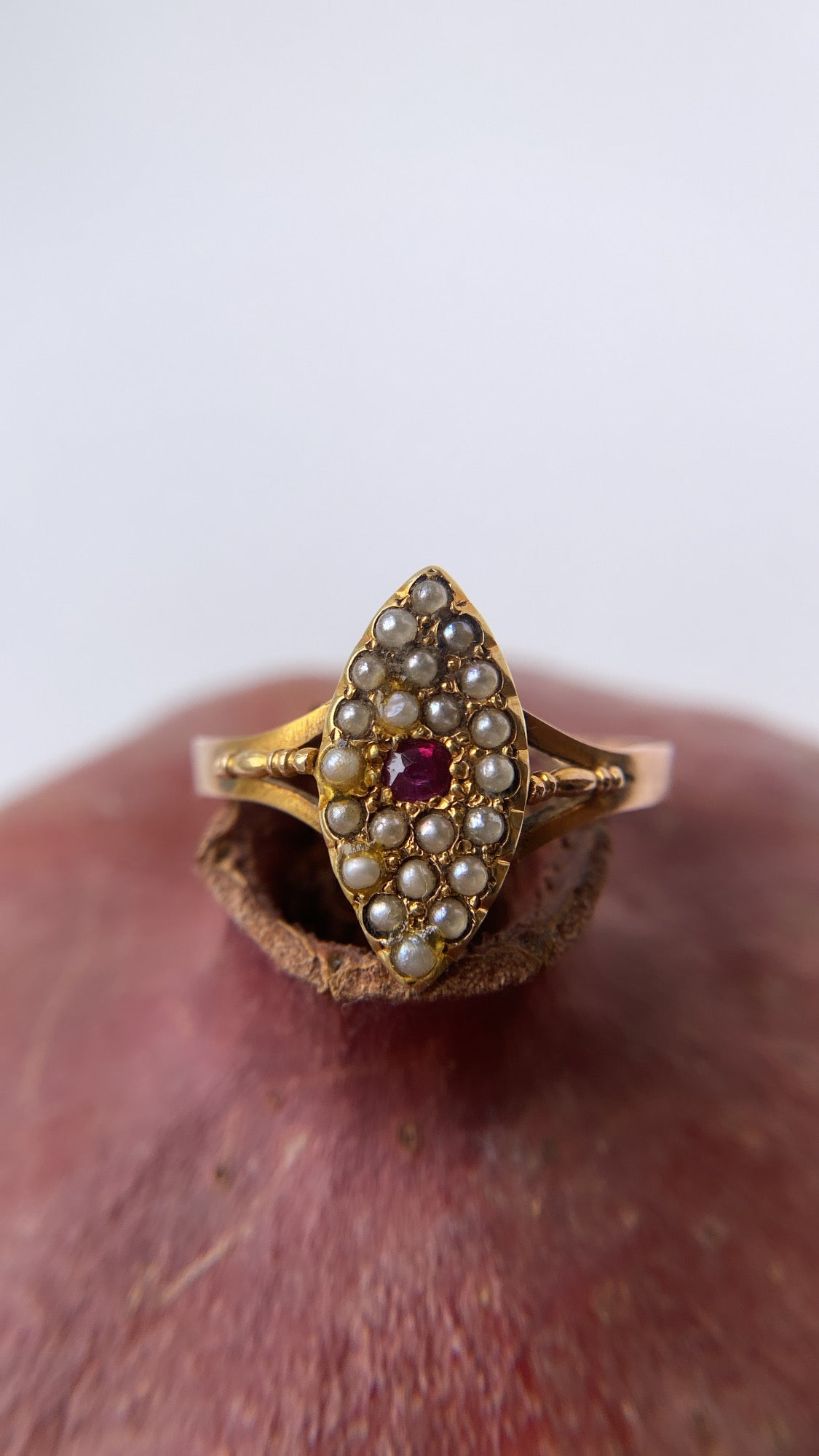 ruby dot and seed pearl navette