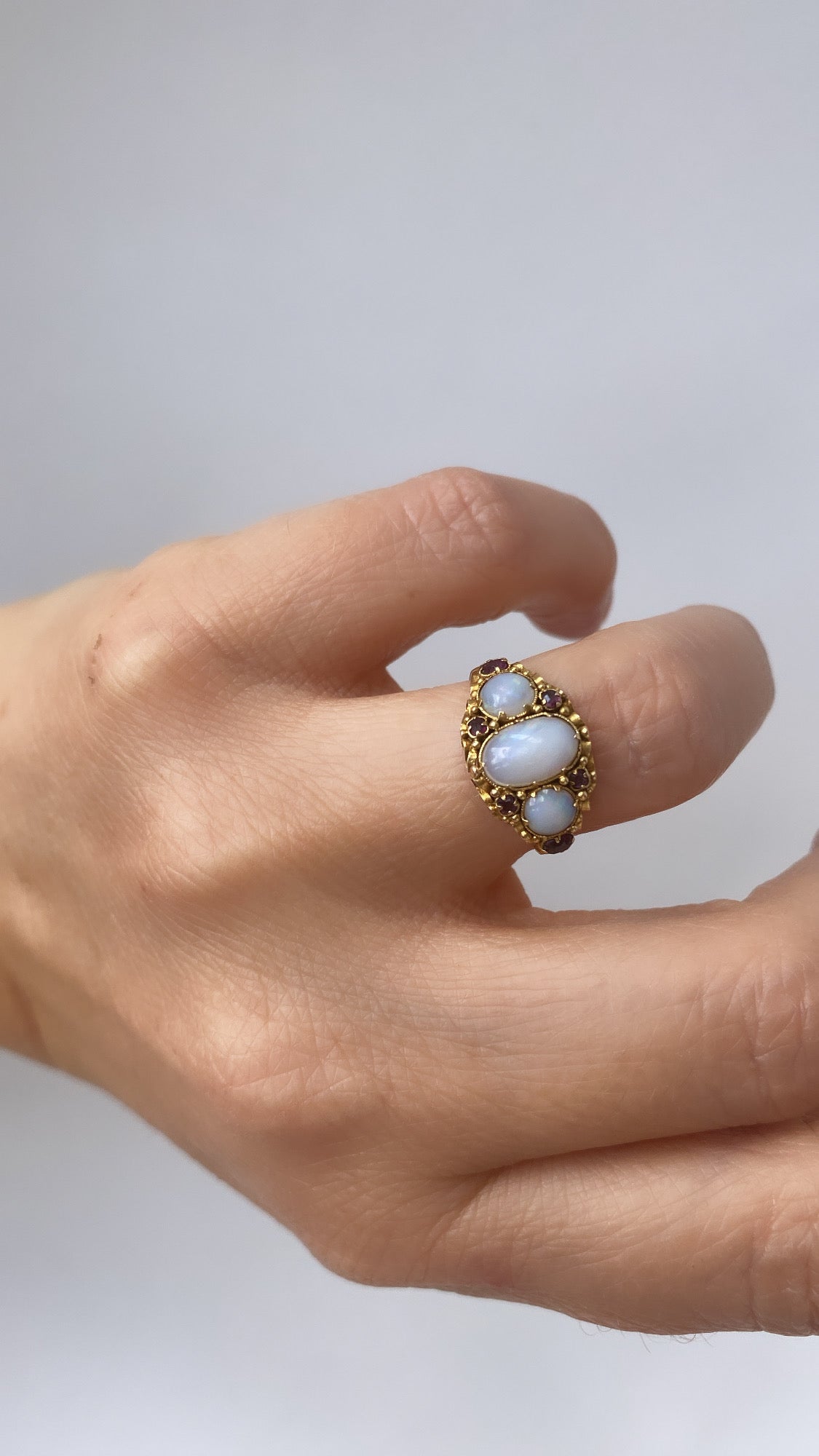 three stone opal and ruby ring – pocketjewels - Main Image
