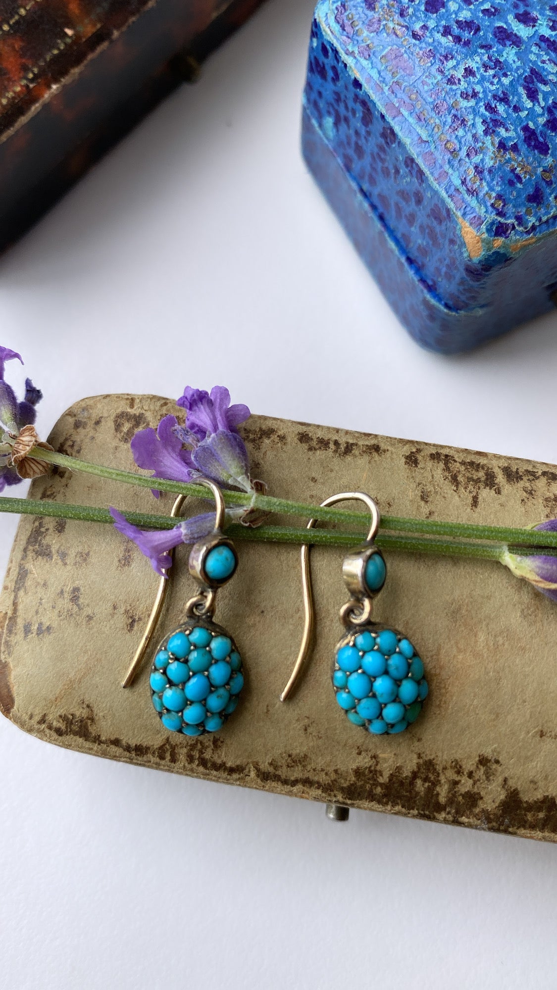 antique pave set turquoise earrings