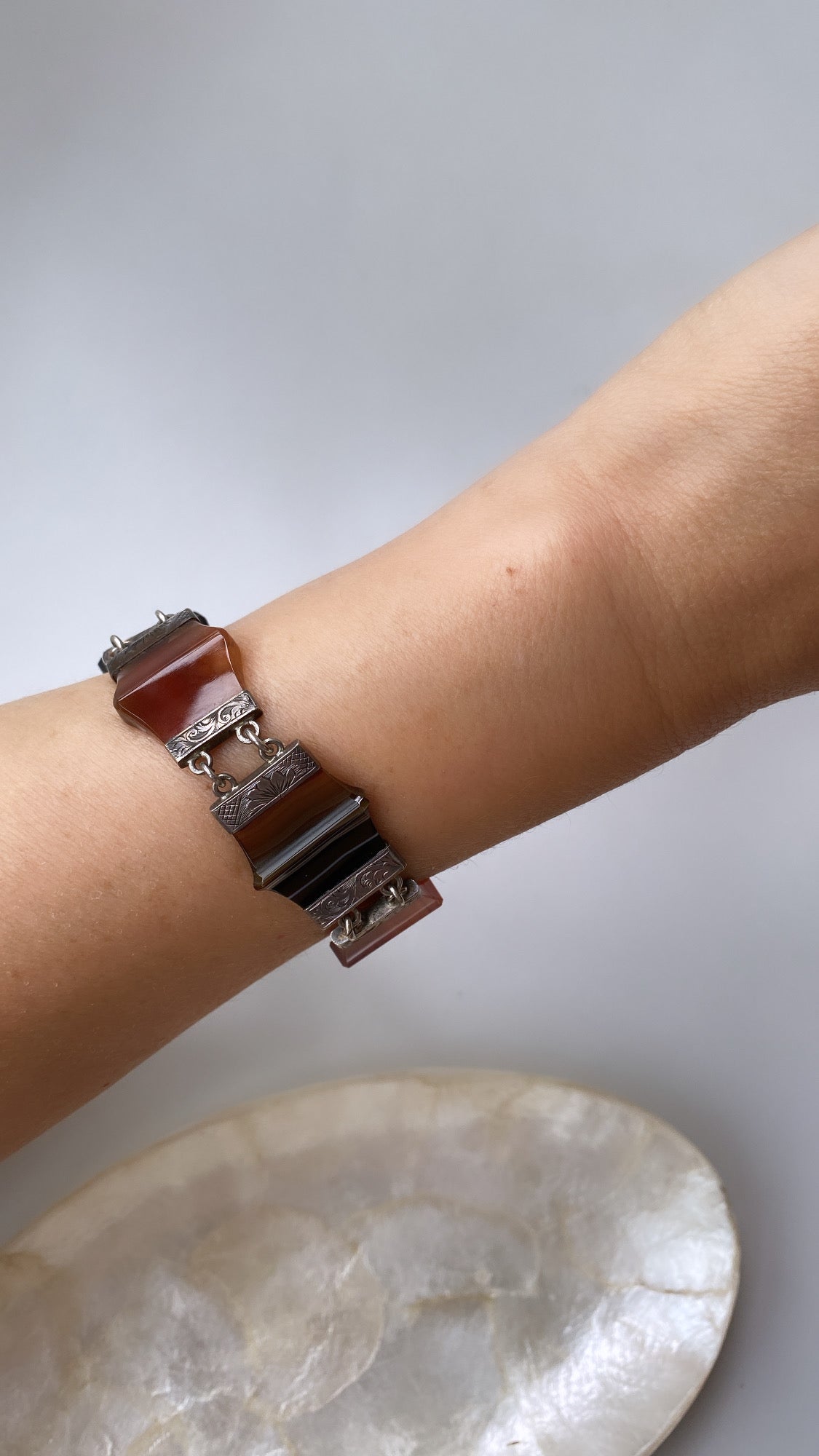 silver agate bracelet with heart padlock