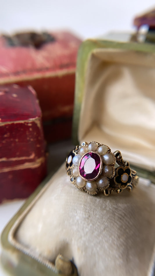 the enamel flower and garnet mourning ring
