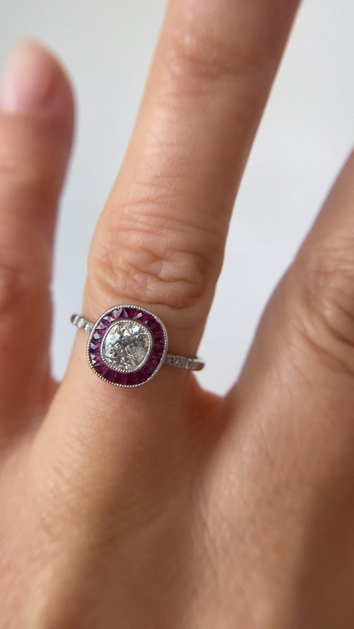 the art deco diamond and ruby target ring