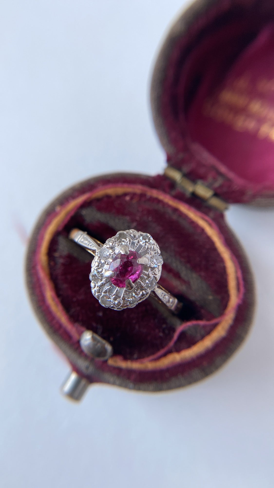 the sweet ruby and diamond halo ring