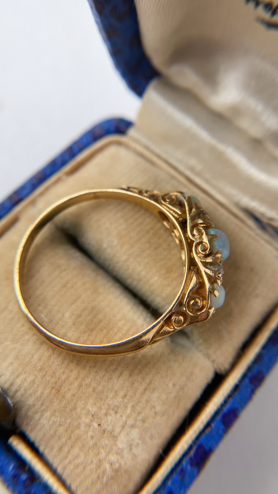antique rainbow opal and diamond ring
