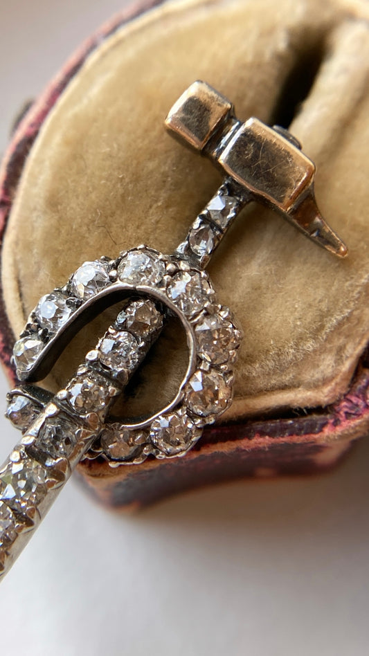 antique diamond hammer and horseshoe pendant