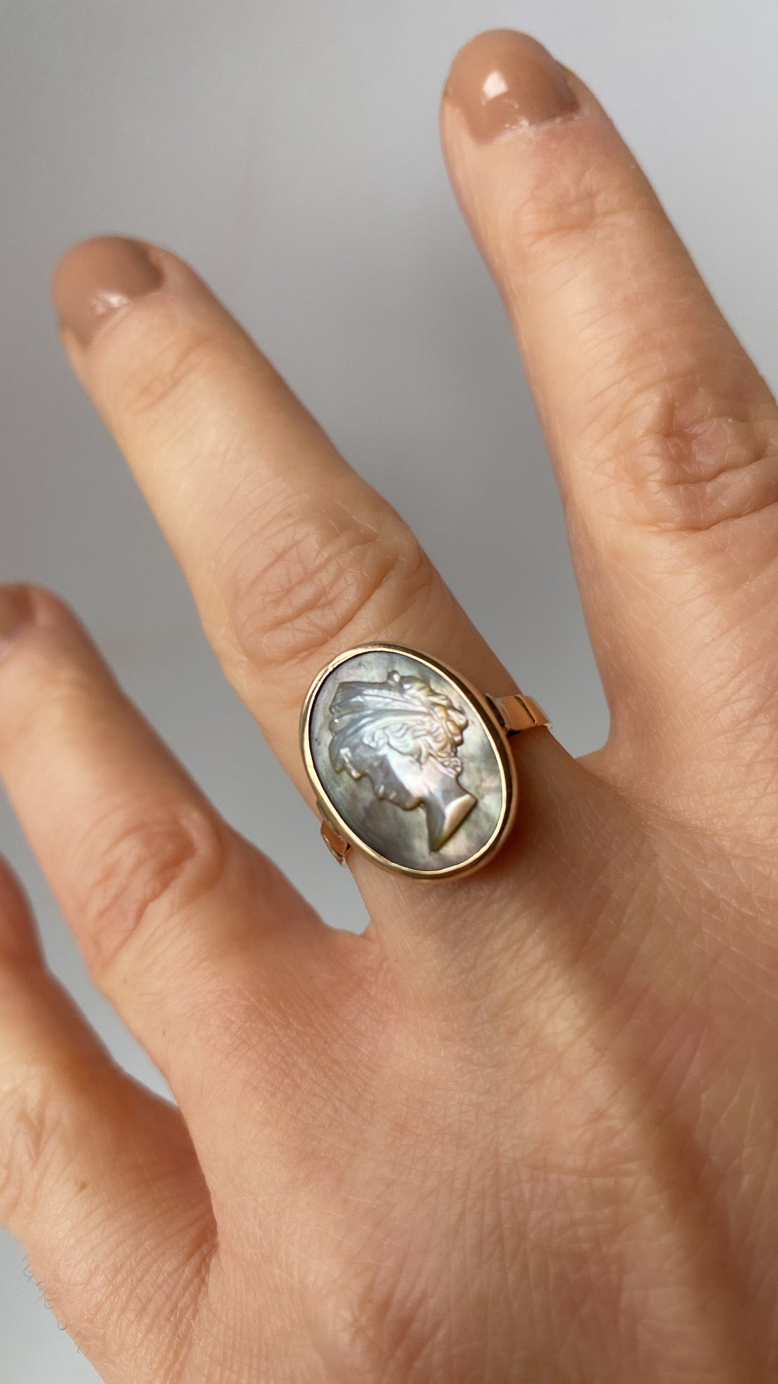 the mother of pearl cameo ring