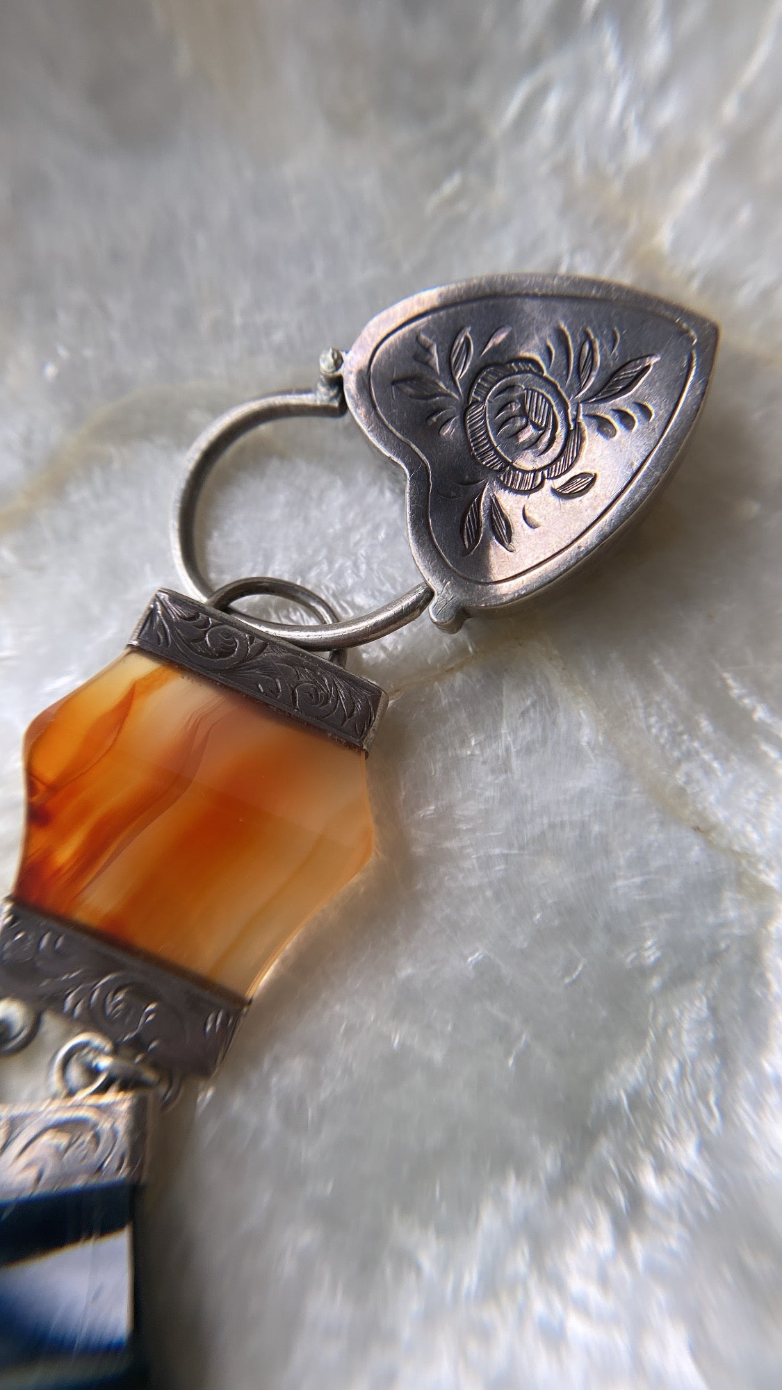 silver agate bracelet with heart padlock