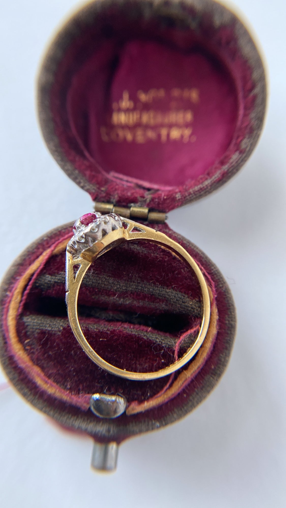 the sweet ruby and diamond halo ring