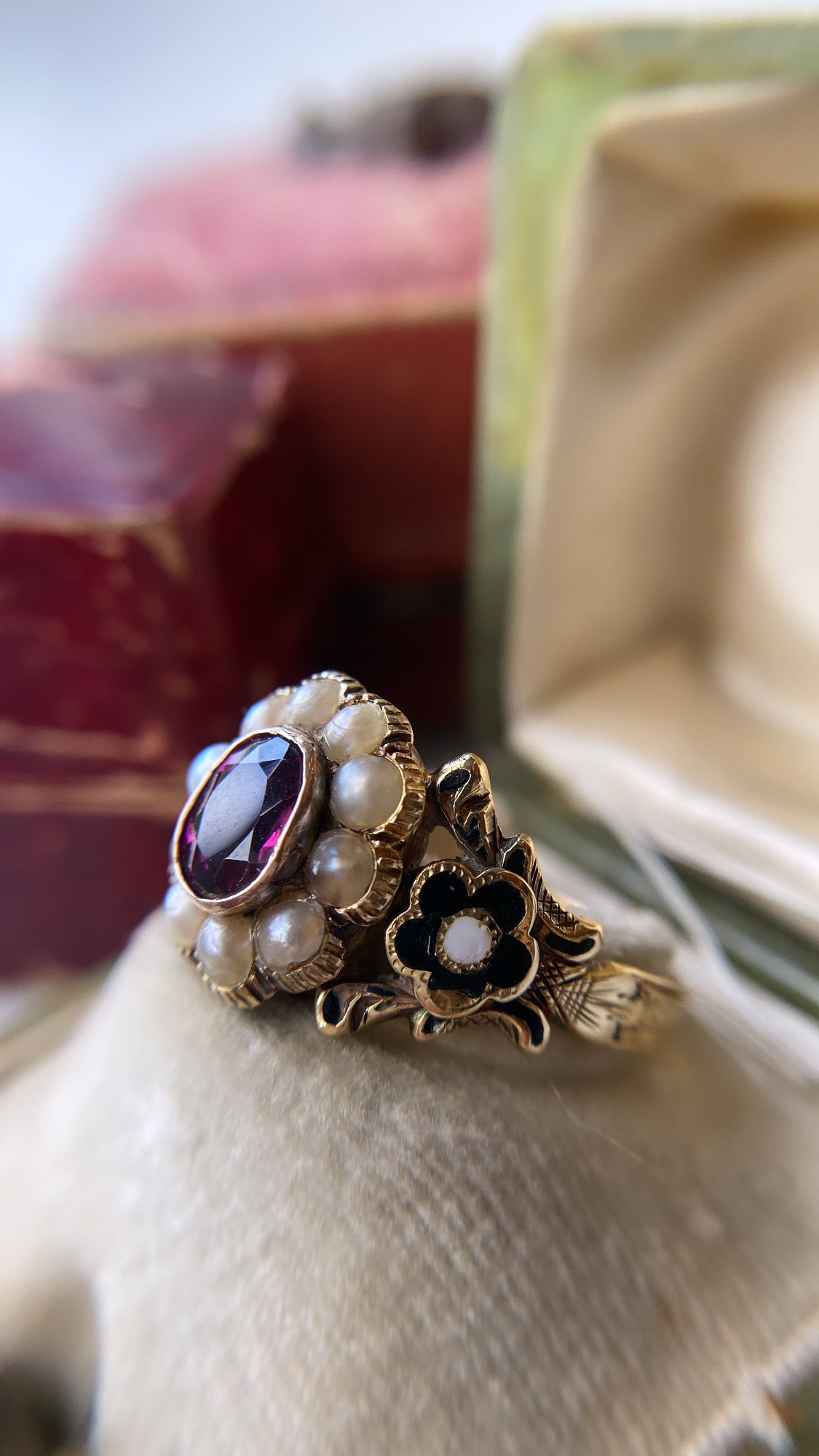 the enamel flower and garnet mourning ring