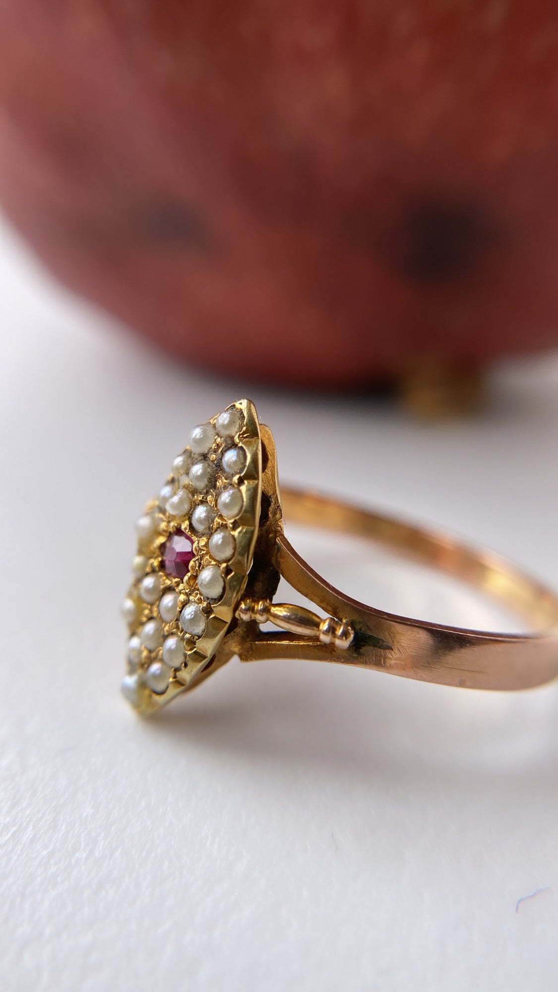 ruby dot and seed pearl navette