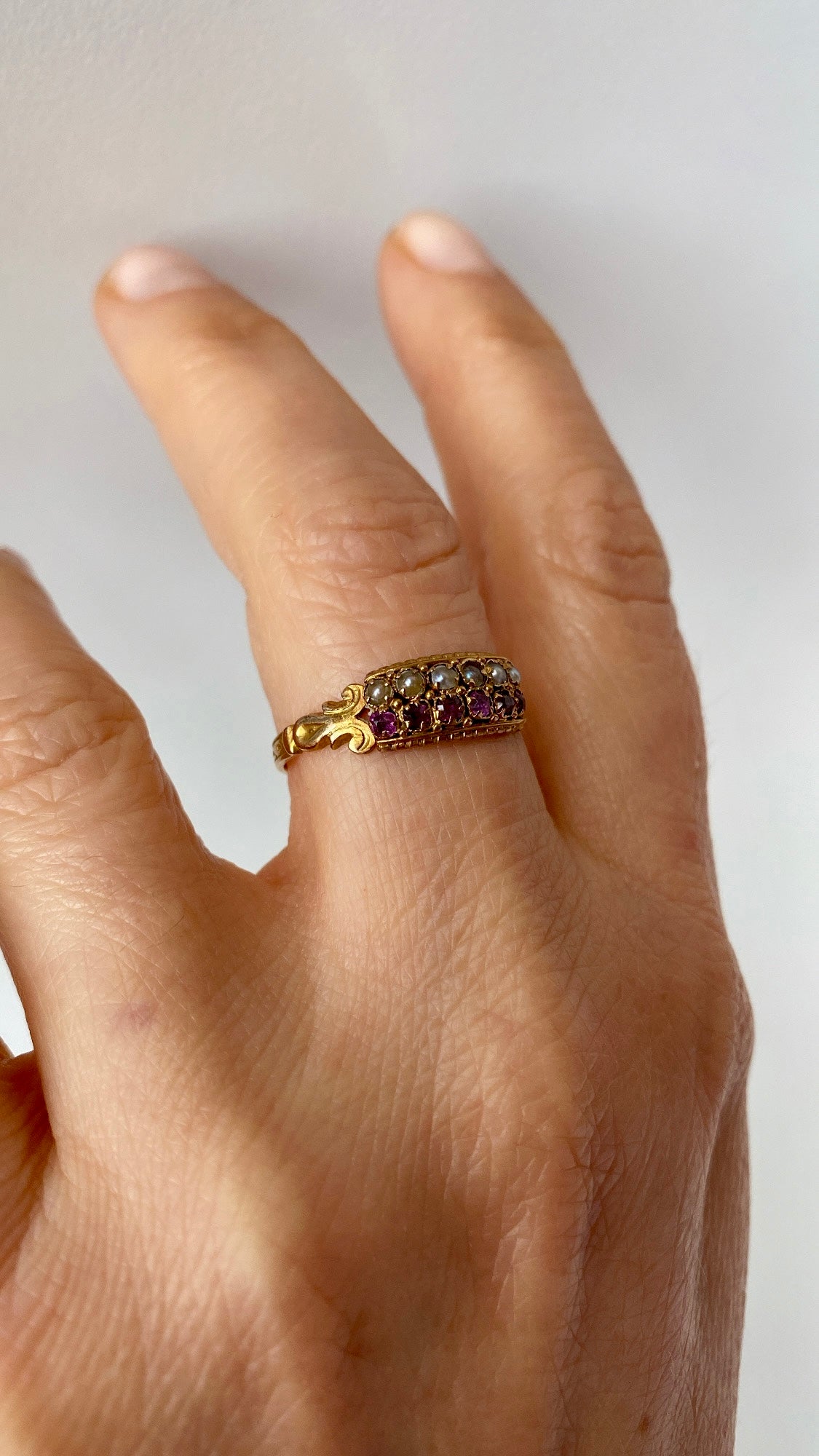 two row ruby and pearl band