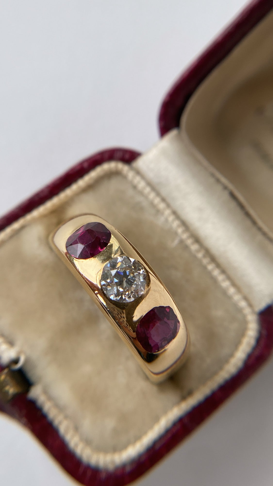 the ruby and diamond flush set band