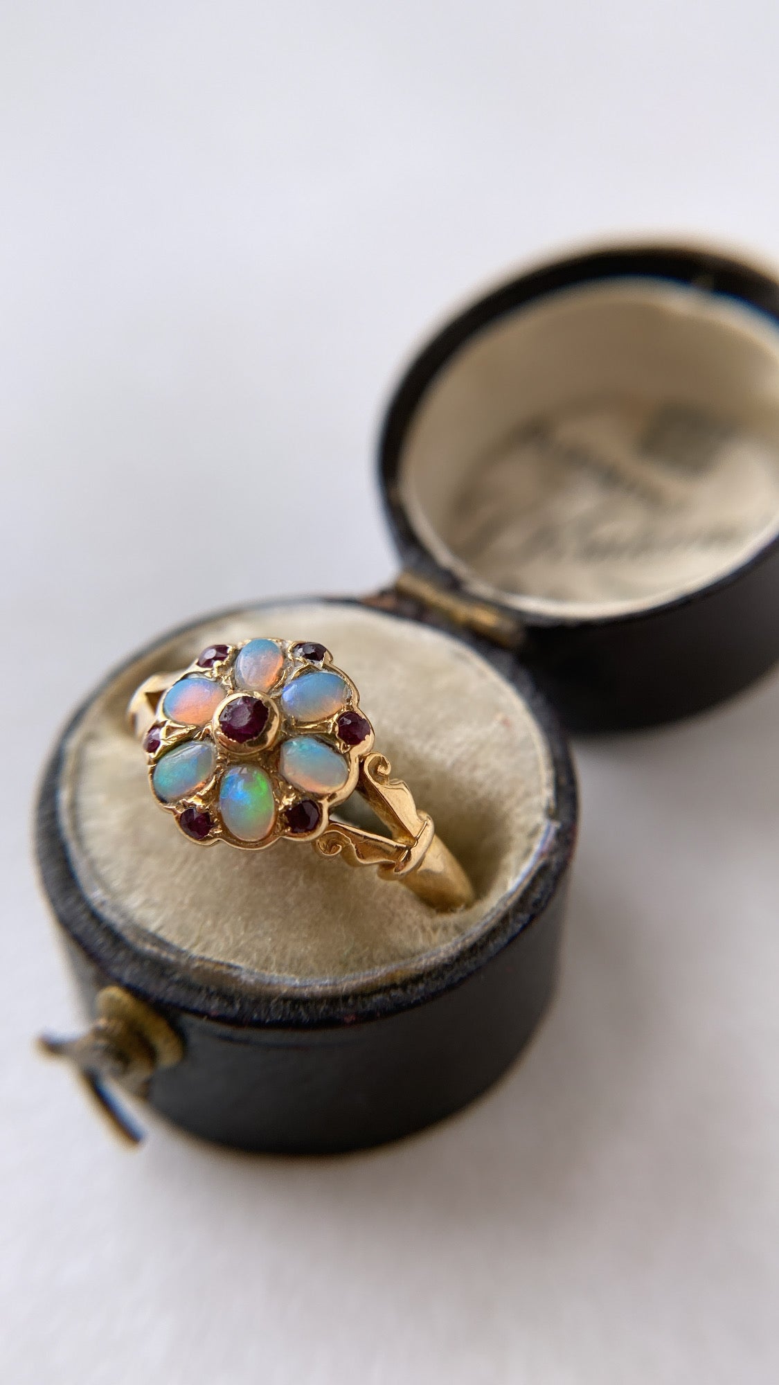 antique opal and ruby flower cluster