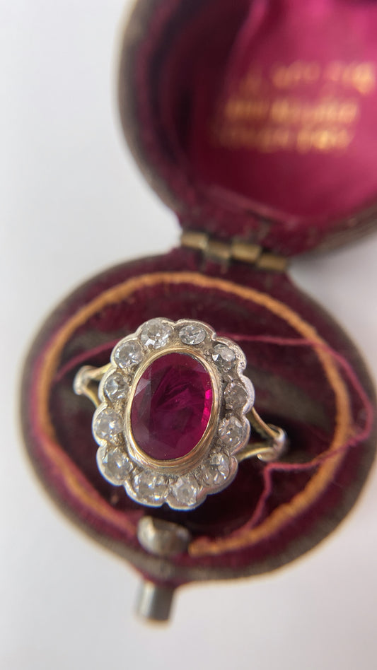 antique ruby and diamond cluster