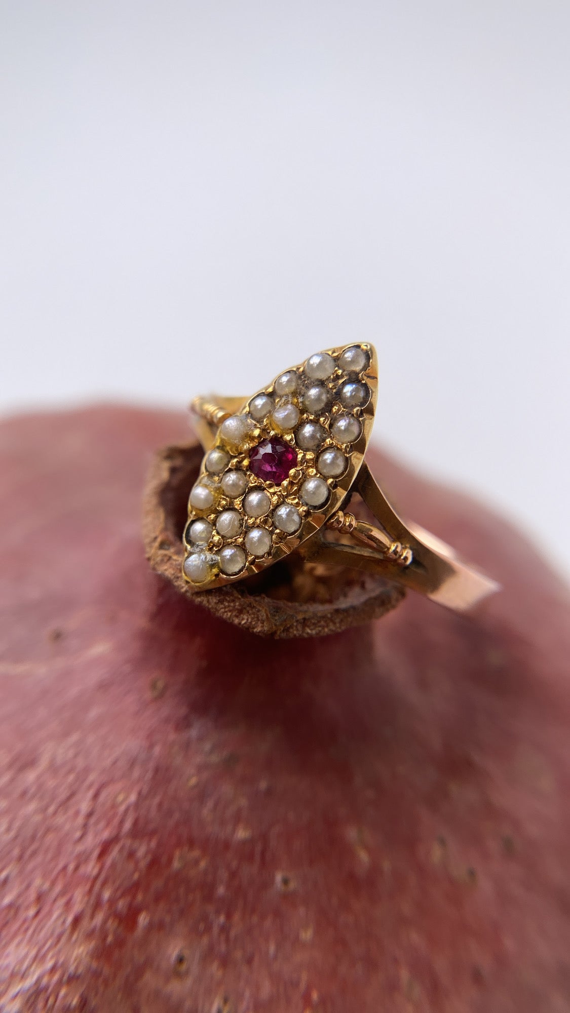 ruby dot and seed pearl navette