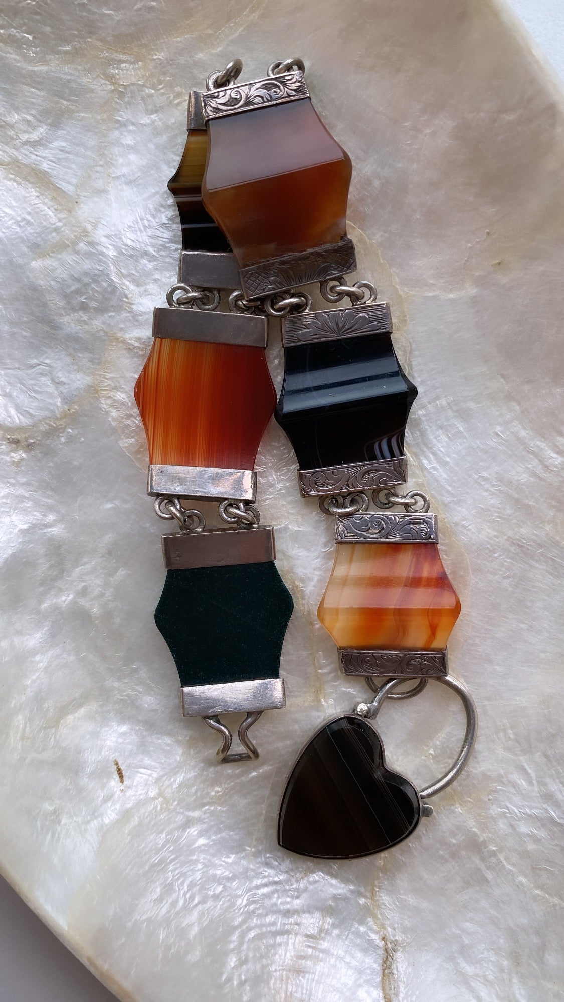 silver agate bracelet with heart padlock