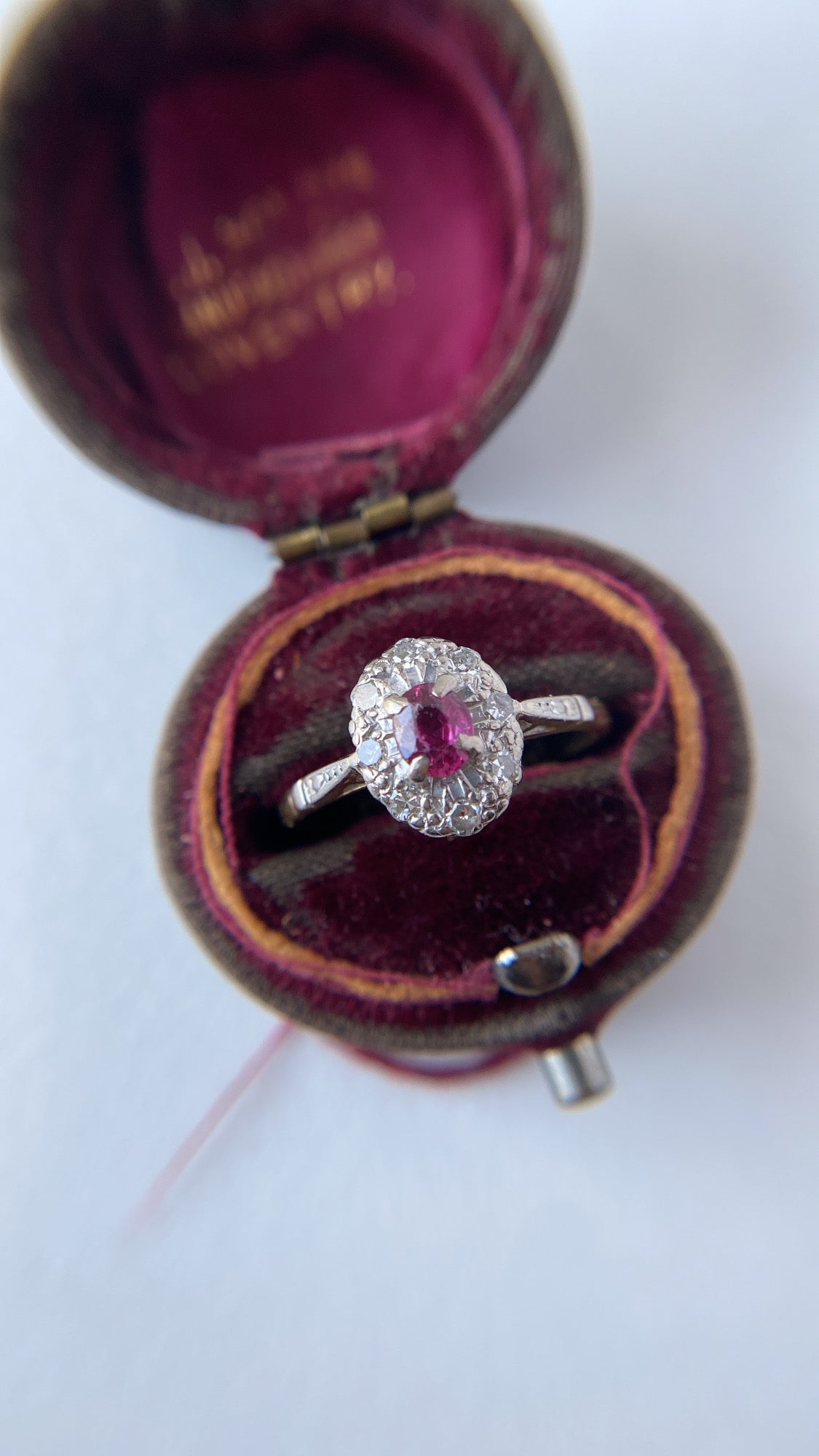 the sweet ruby and diamond halo ring