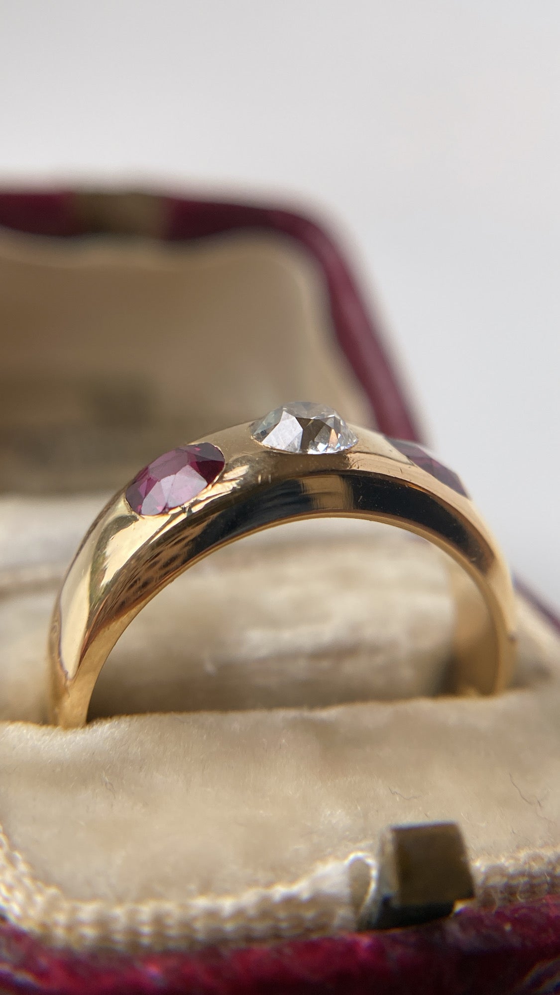 the ruby and diamond flush set band