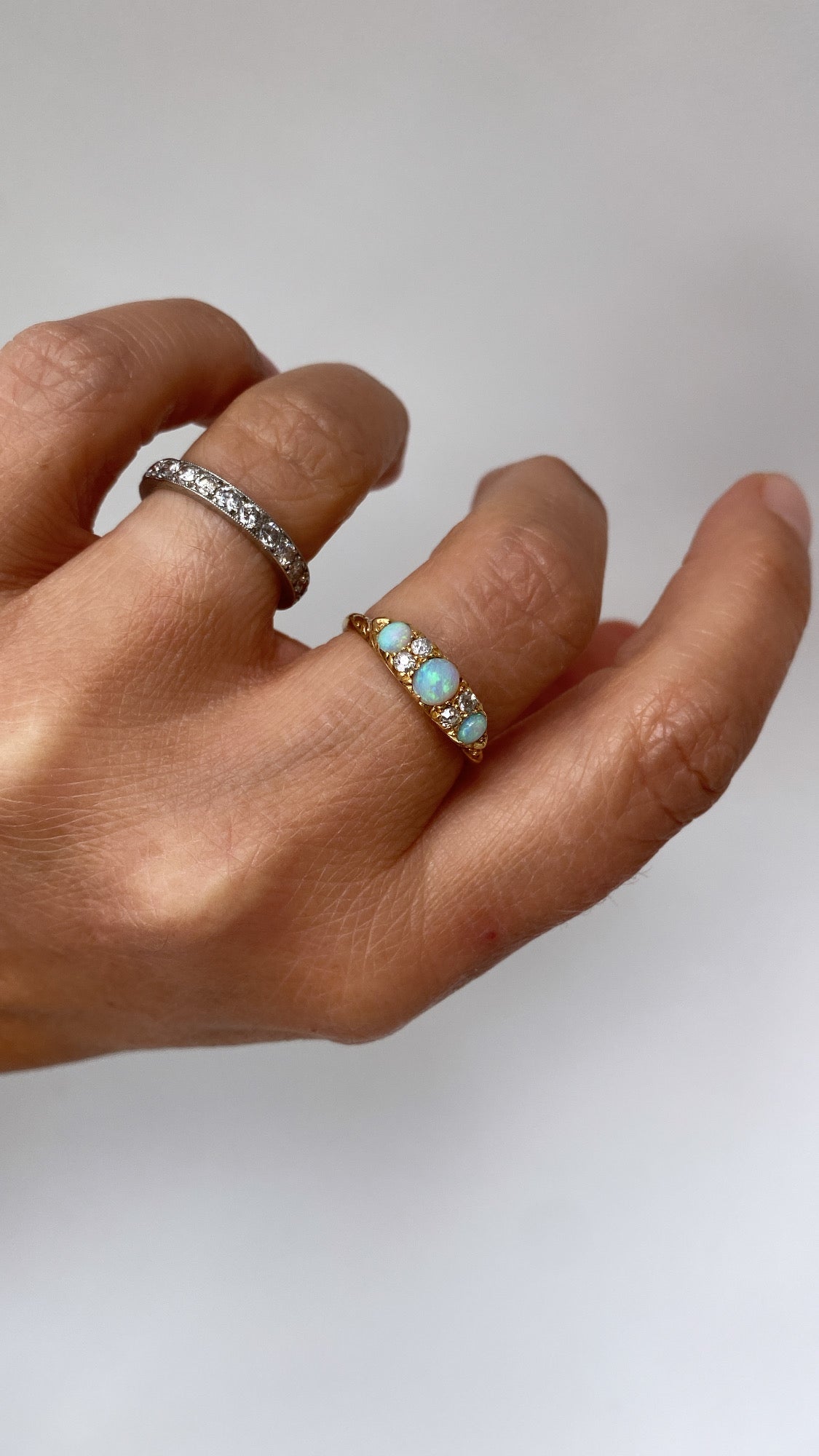 antique rainbow opal and diamond ring