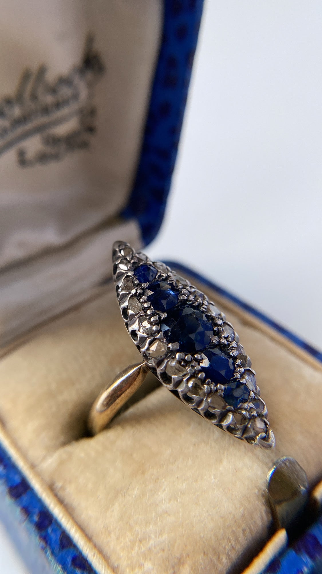 art deco sapphire and diamond navette