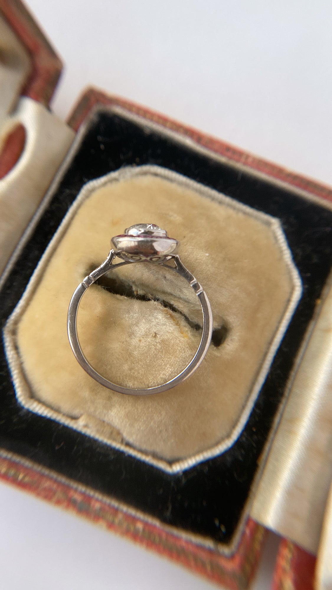 the art deco diamond and ruby target ring