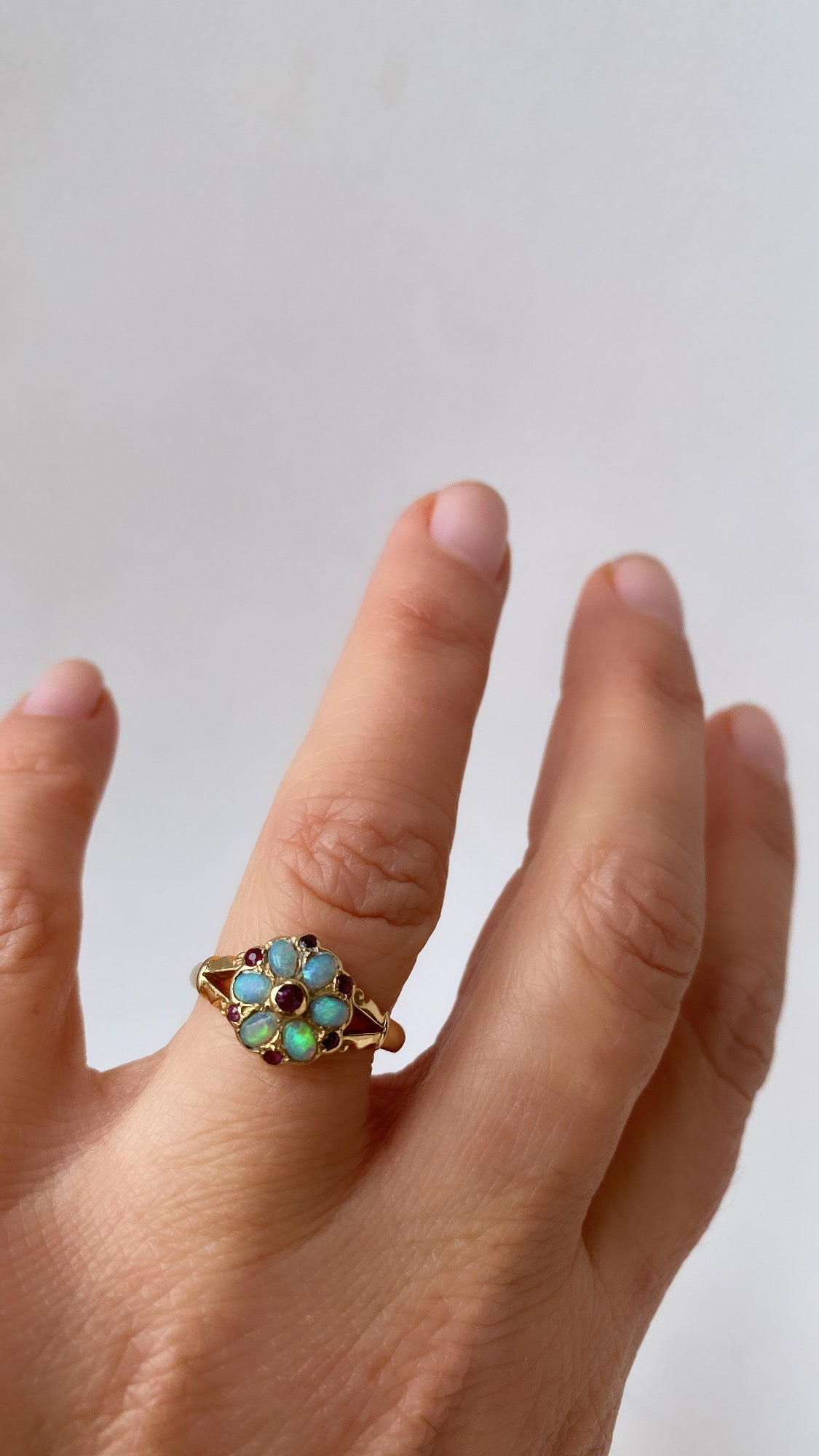 antique opal and ruby flower cluster