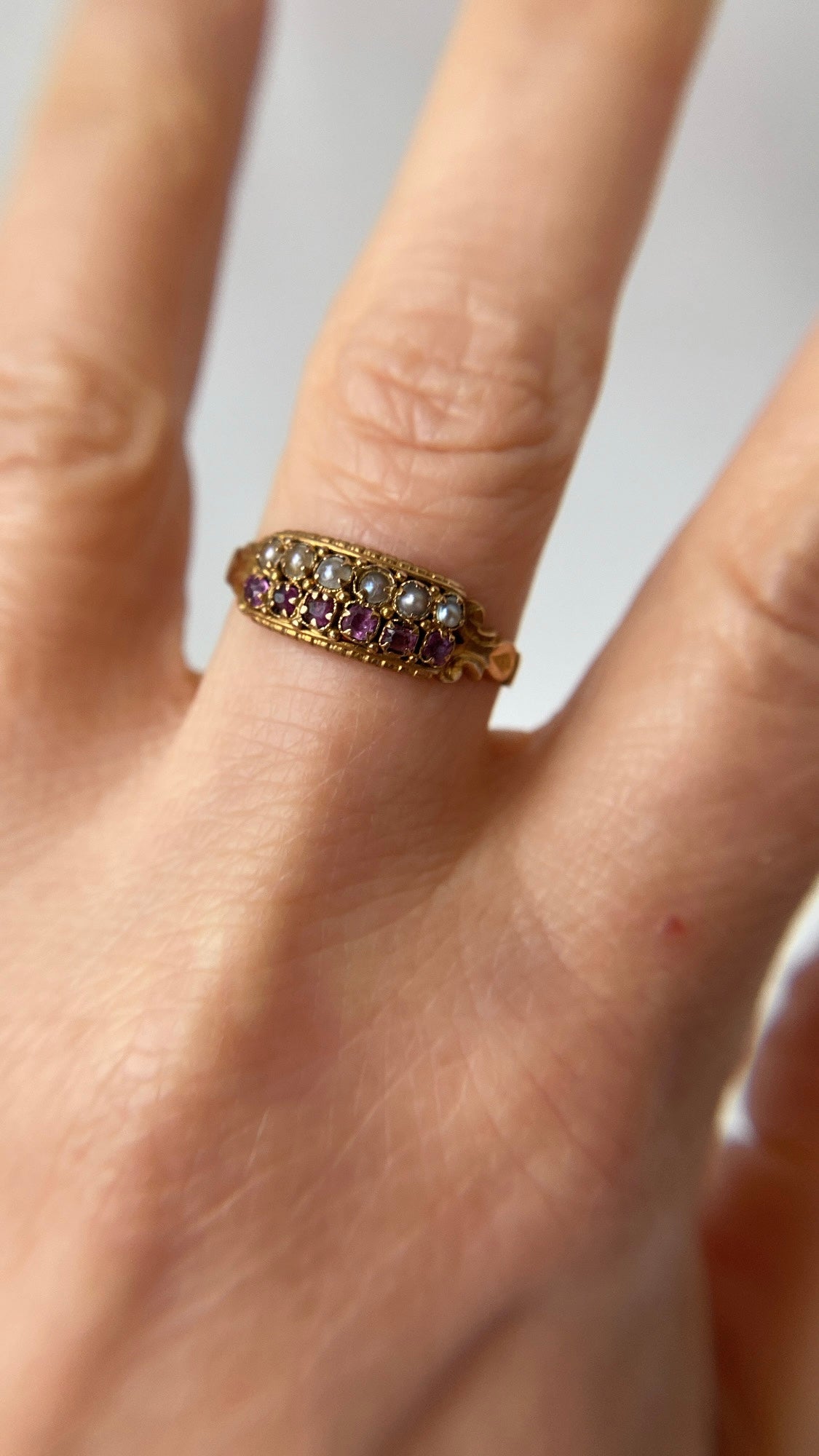 two row ruby and pearl band