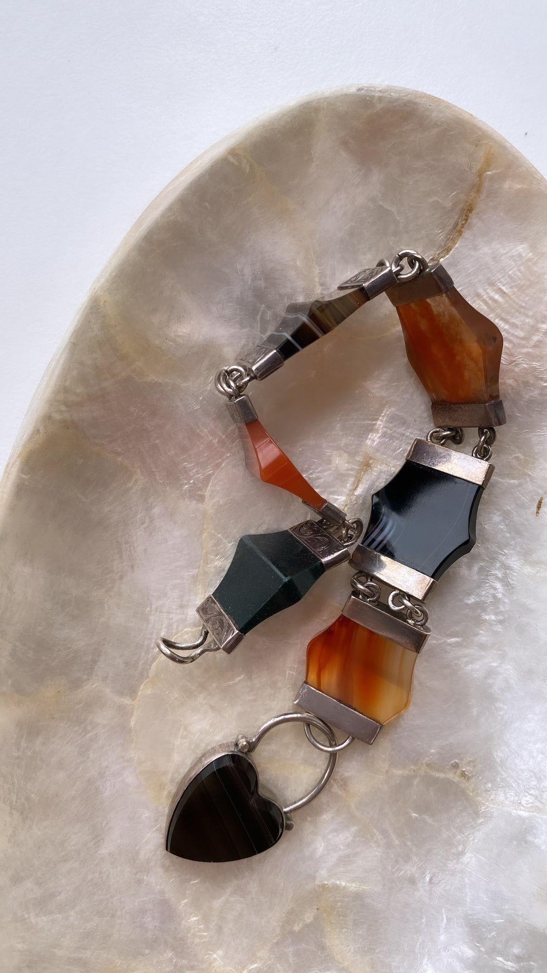 silver agate bracelet with heart padlock