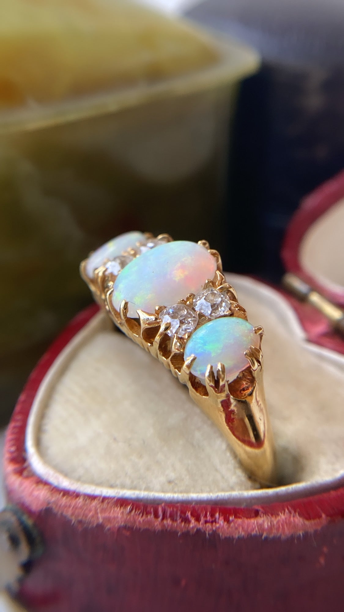 antique rainbow opal and diamond ring