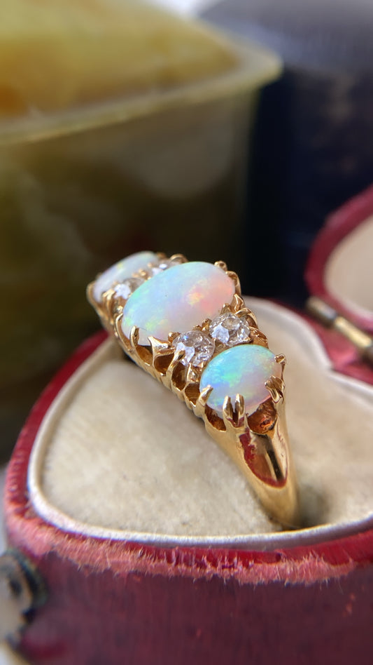 antique rainbow opal and diamond ring