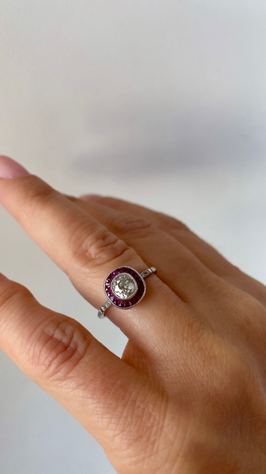 the art deco diamond and ruby target ring