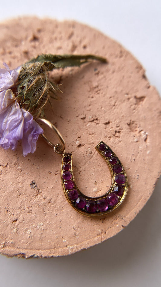 antique ruby lucky horseshoe charm
